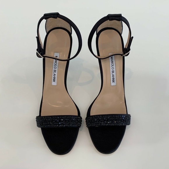 MANOLO BLAHNIK BLACK CRYSTAL SANDALS 7.5 NEW! - Picture 4 of 17